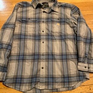 Carhartt used Men's Gray and Blue loose fit flannel Shirt size XL